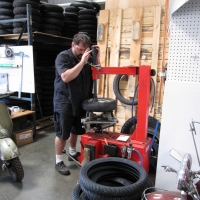 John unmounting the tire