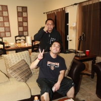 Mikee and Tong Waiting for the Bacon