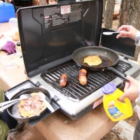 Sausages and Nutella smothered pancakes
